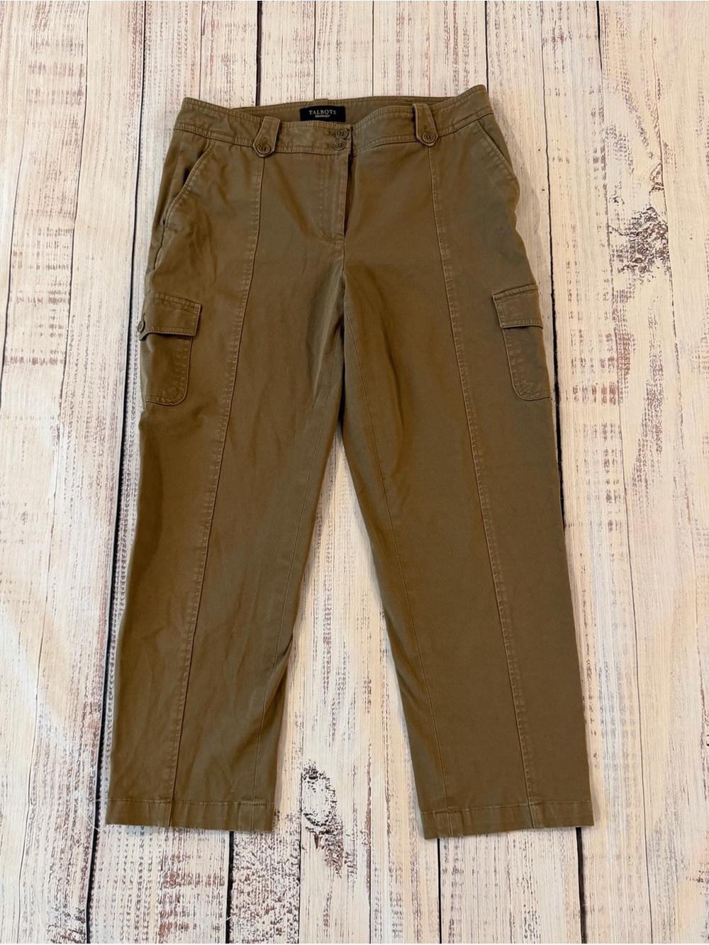 Talbots Signature Army Green Khaki Cropped Capri Cargo Utility Pants Women's 8